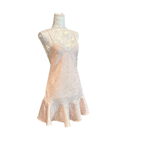 Vintage Satin Mermaid Slip Dress Light Pink Medium Floral Jacquard Y2K Romantic - Picture 3 of 16